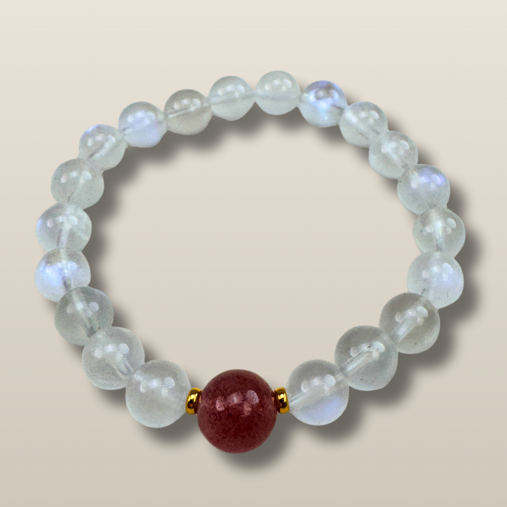 Moonstone Strawberry Quartz Healing Balance Energy Bracelet