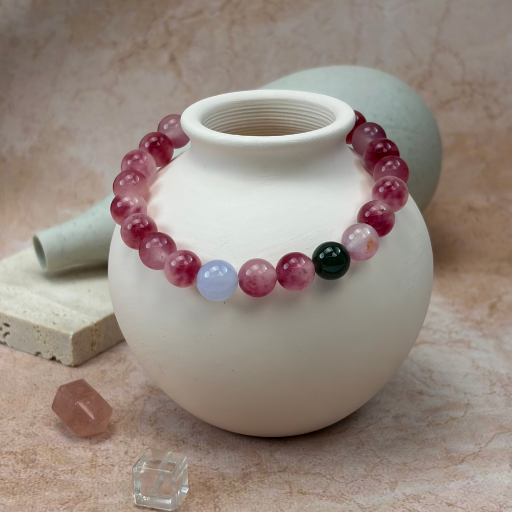 Strawberry Quartz Obsidian Love Healing Bracelet