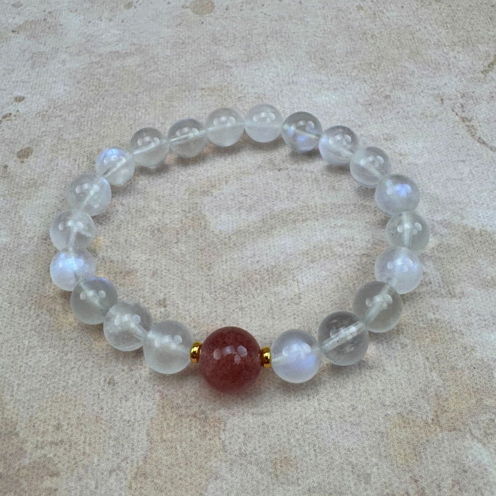 Moonstone Strawberry Quartz Healing Balance Energy Bracelet