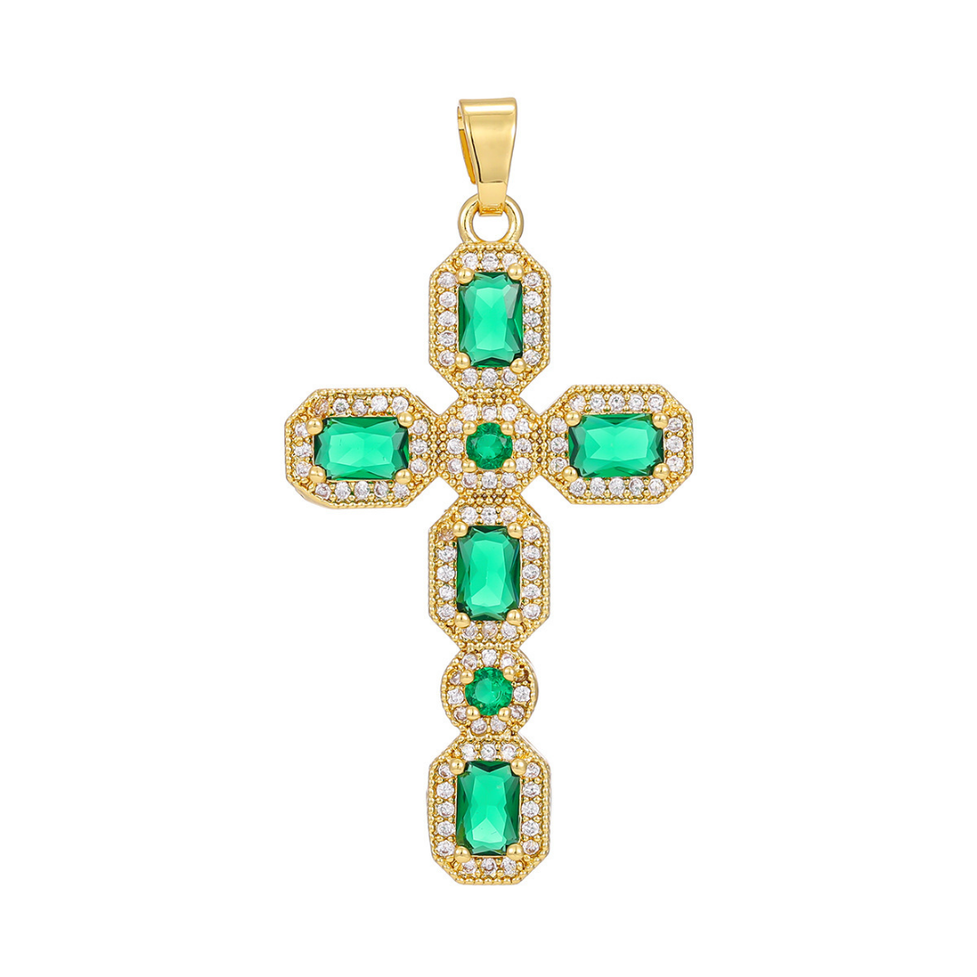 Micro Pave Multicolor Zirconia Cross Pendant Necklace