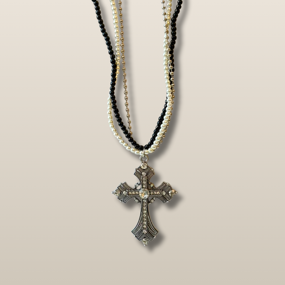 Pearl Radiance Cross Layered Chic Necklace