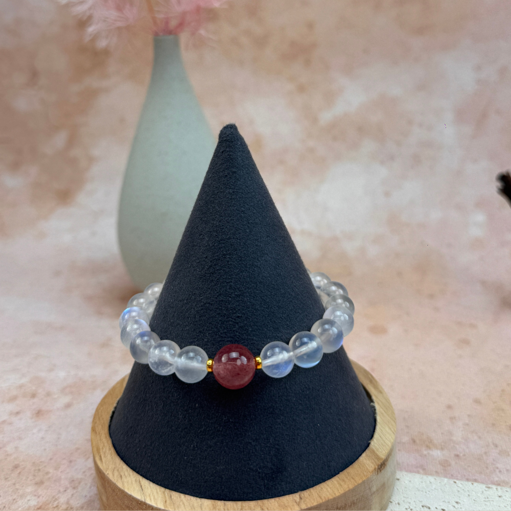 Moonstone Strawberry Quartz Healing Balance Energy Bracelet