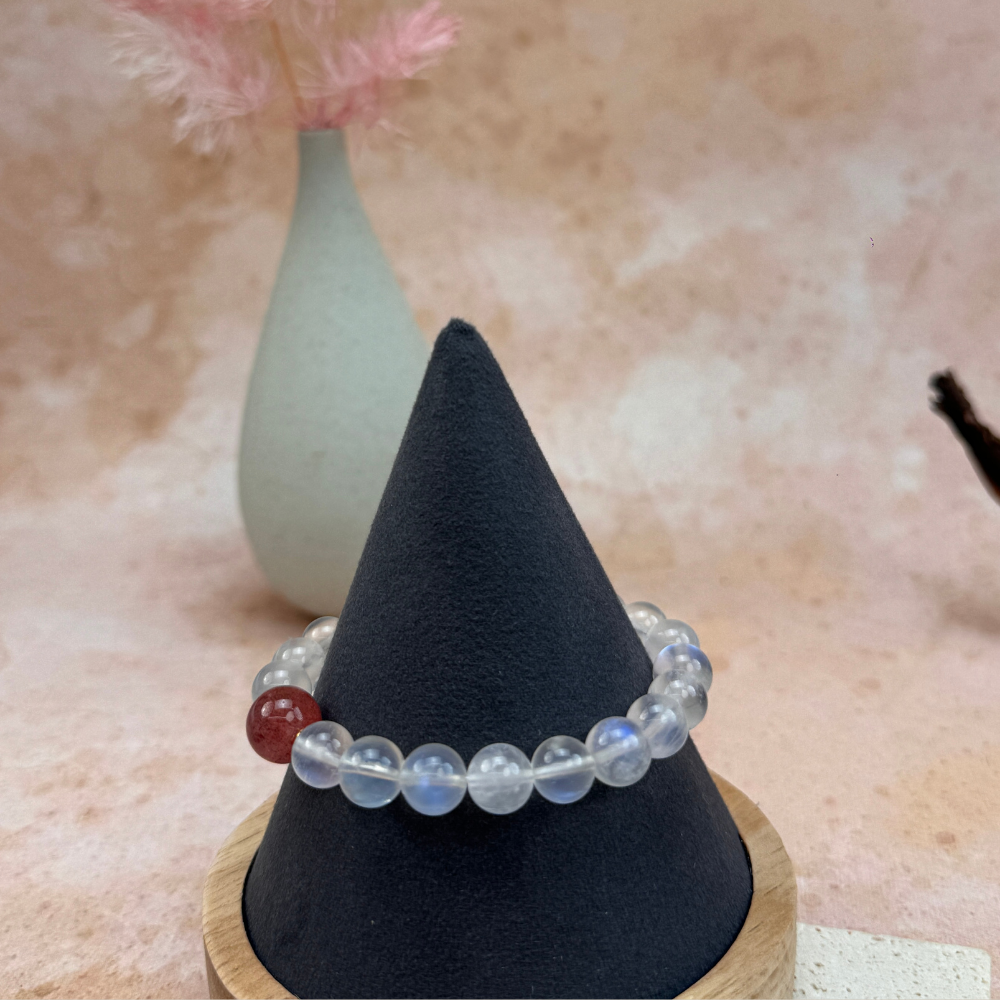 Moonstone Strawberry Quartz Healing Balance Energy Bracelet