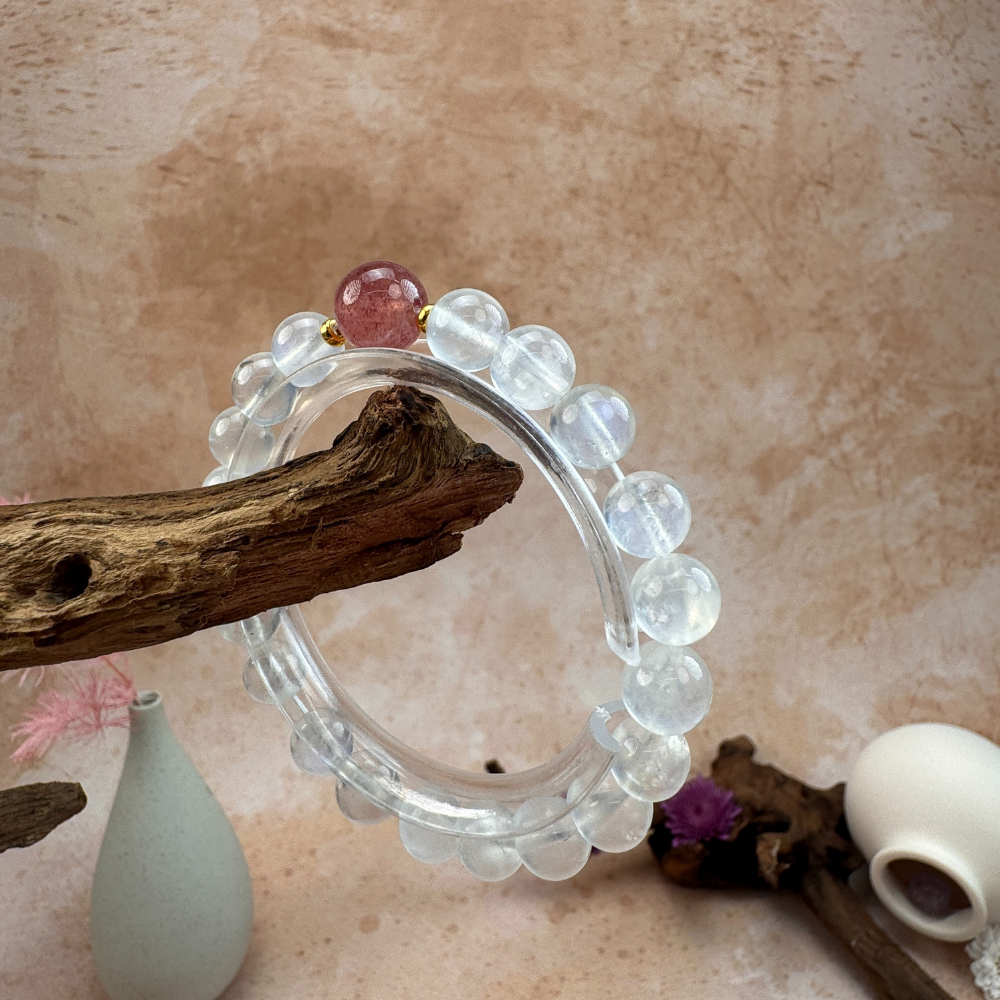 Moonstone Strawberry Quartz Healing Balance Energy Bracelet
