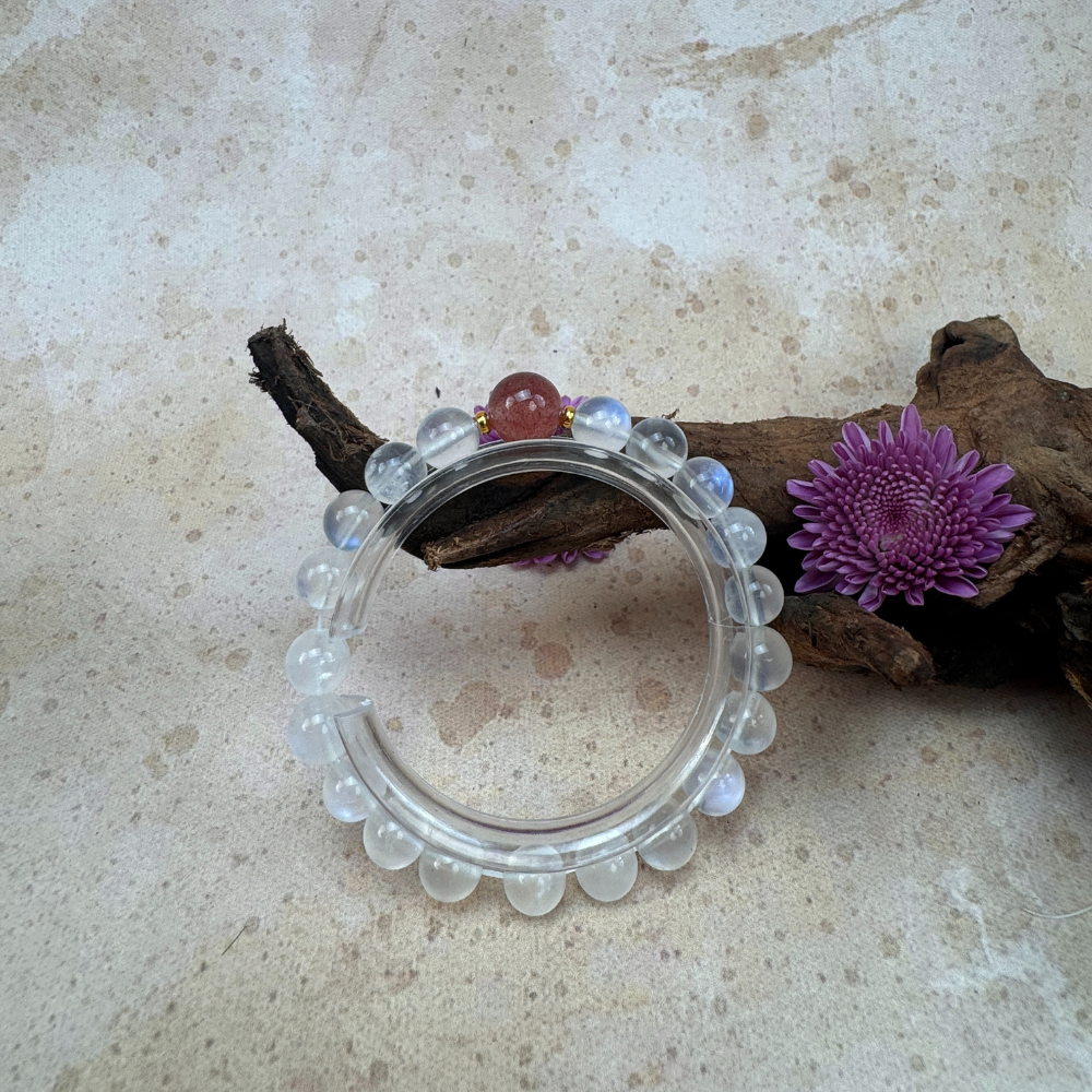 Moonstone Strawberry Quartz Healing Balance Energy Bracelet