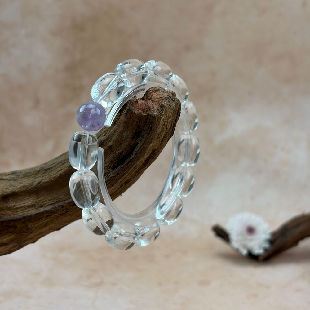 Clear Quartz Amethyst Healing Clarity Balance Energy Bracelet