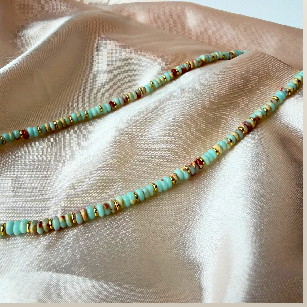 Beaded Layered Design Carved Pearl Centerpiece Necklace