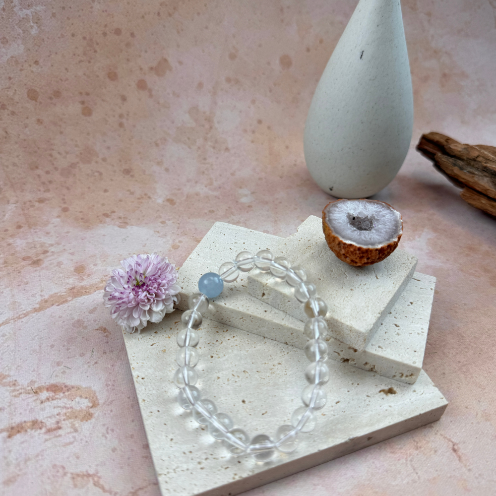 Clear Quartz Blue Chalcedony Healing Clarity Bracelet