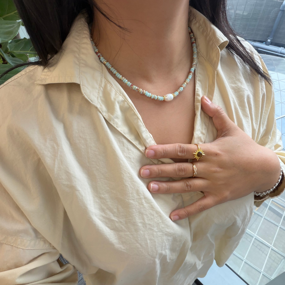 Beaded Layered Design Carved Pearl Centerpiece Necklace