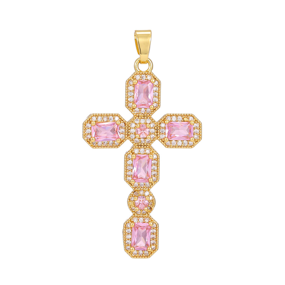 Micro Pave Multicolor Zirconia Cross Pendant Necklace
