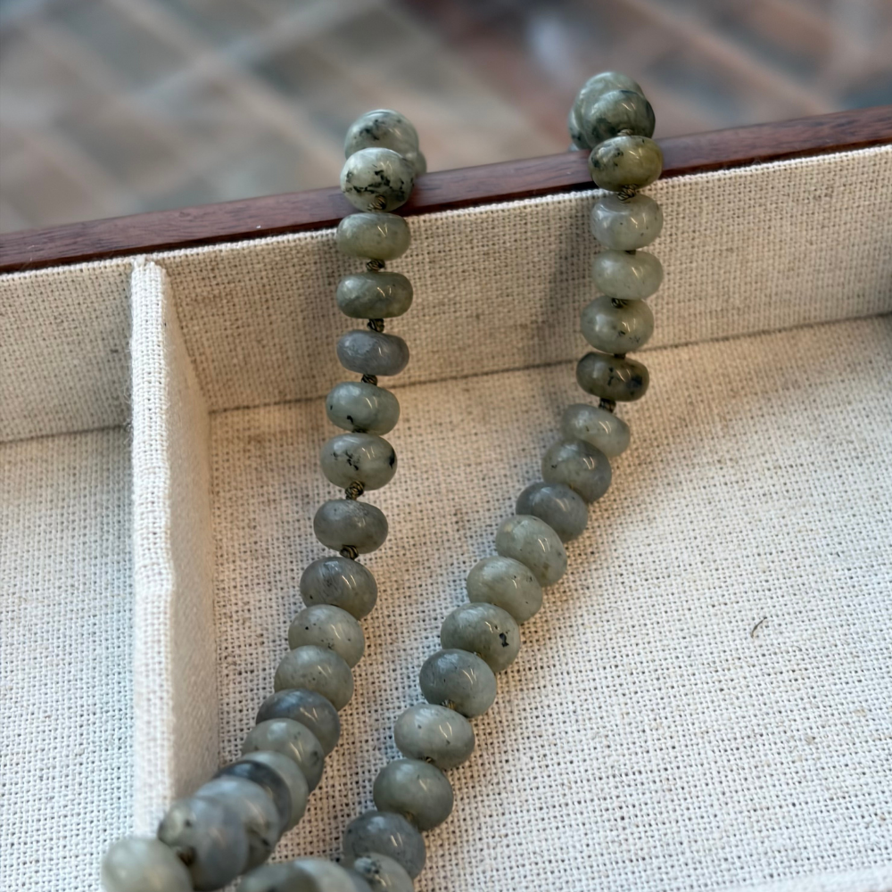 Faceted Grey Bead Strand Vintage Crystal Insect Pendant Necklace