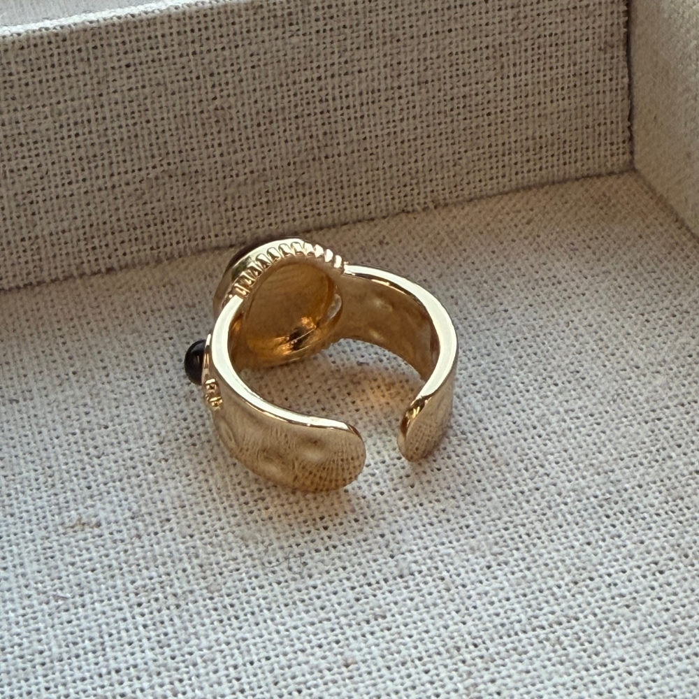 Tiger Eye Gold Vintage Dome Open Adjustable Statement Ring