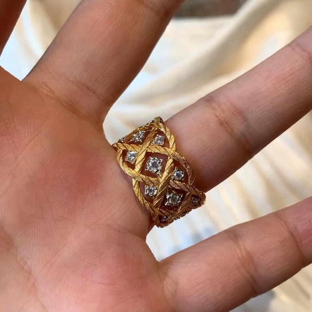 Vintage Woven Hollow Crystal Openwork Band Ring