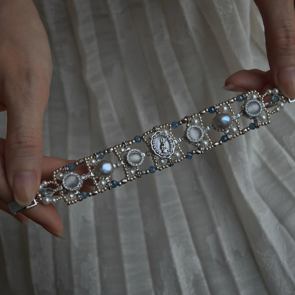 Handcrafted Pearl Crystal Link Bracelet