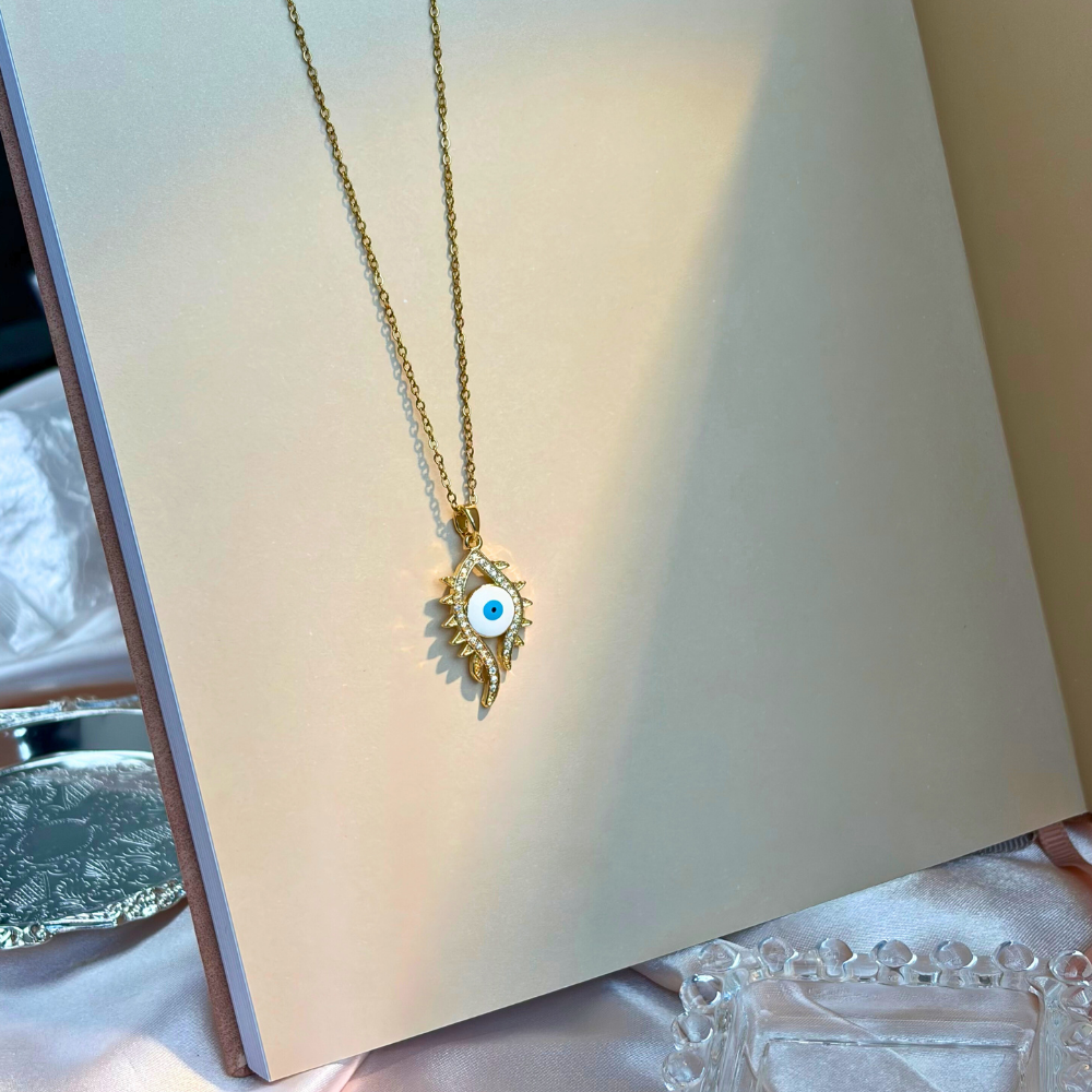 Blue Evil Eye Gold Crystal Protection Necklace