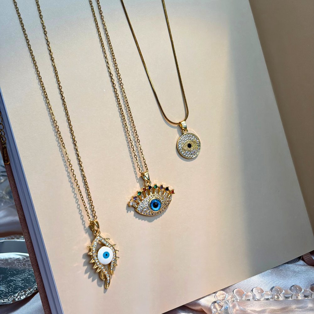 Blue Evil Eye Gold Crystal Protection Necklace