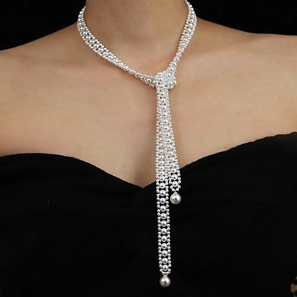 Handwoven Pearl Fringe Elegant Y Style Necklace