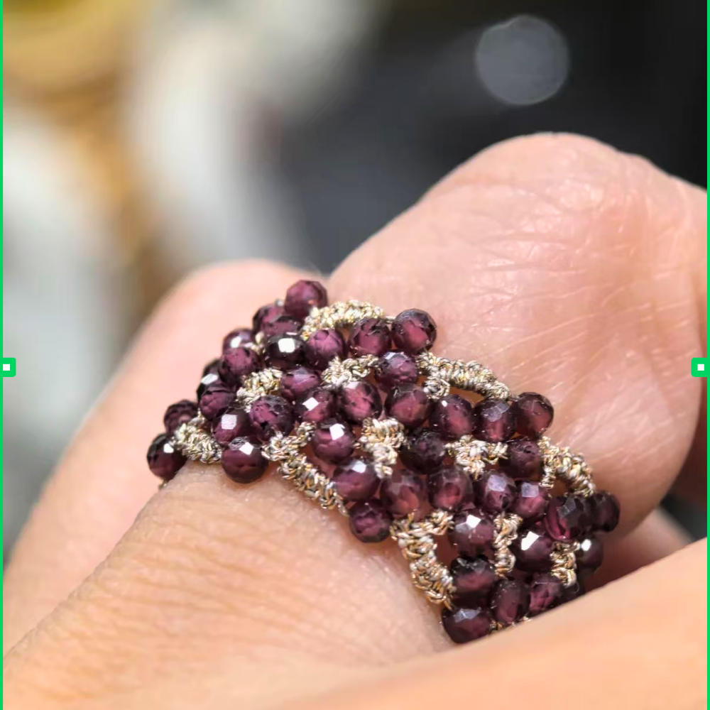 Handwoven Beads Metal Radiance Artisan Weave Ring