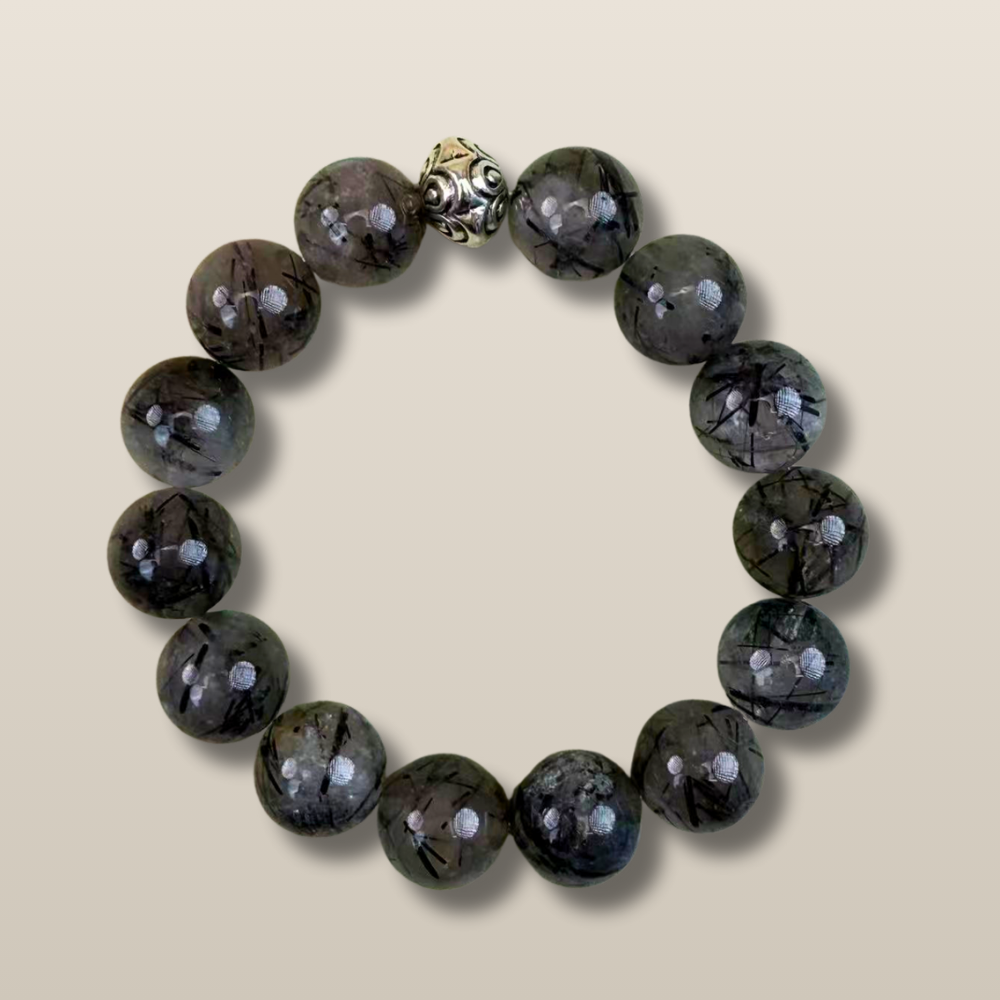 Black Rutilated Quartz Silver Protection Bracelet