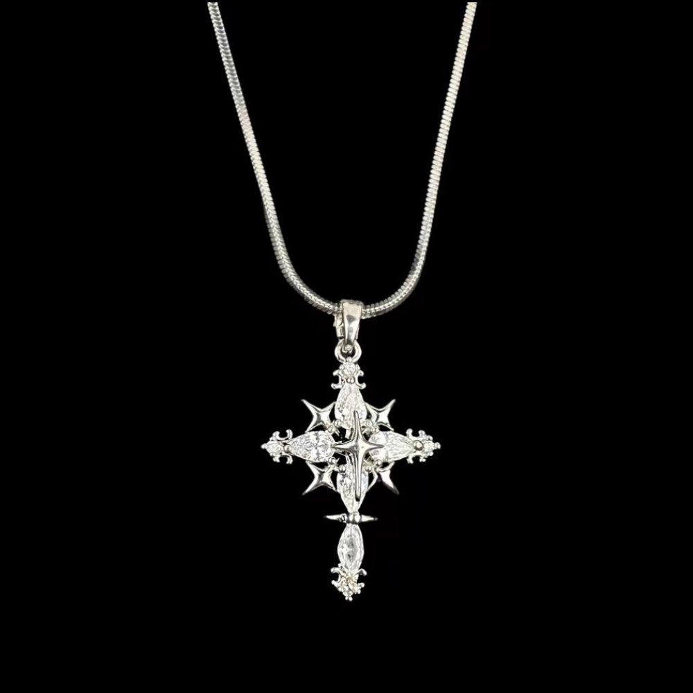 Luxury Cross Pendant Titanium Steel Paved Diamond Necklace
