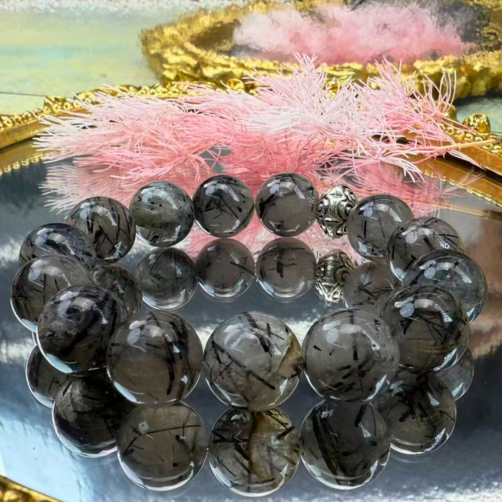 Black Rutilated Quartz Silver Protection Bracelet