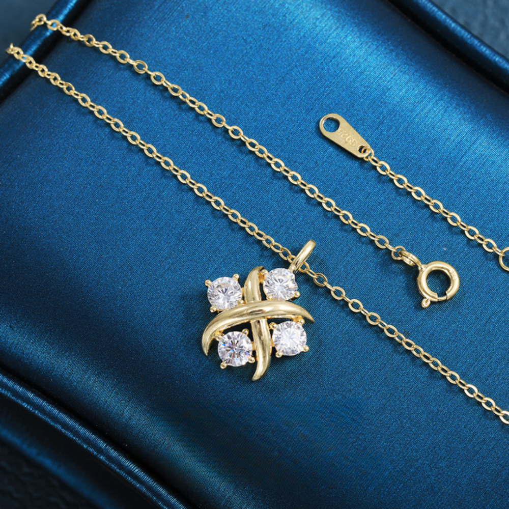 Cross Knot Artificial Diamond 925 Silver Plated Necklace