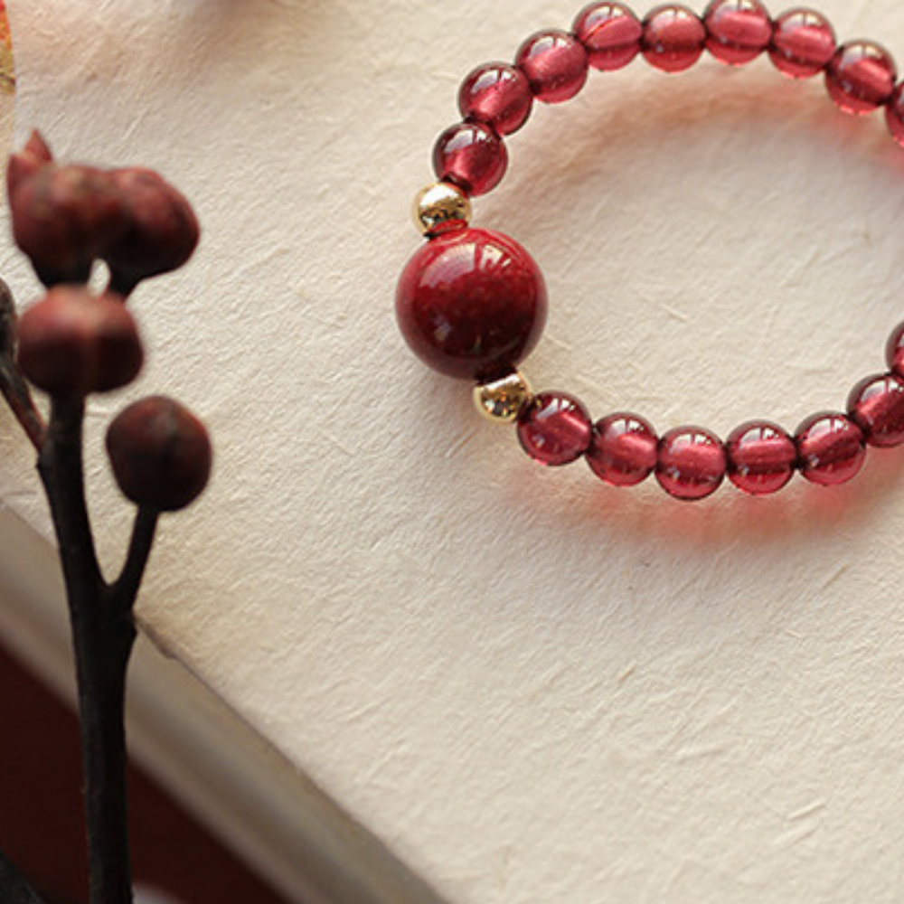 Garnet Vital Spark Adjustable Beaded Ring