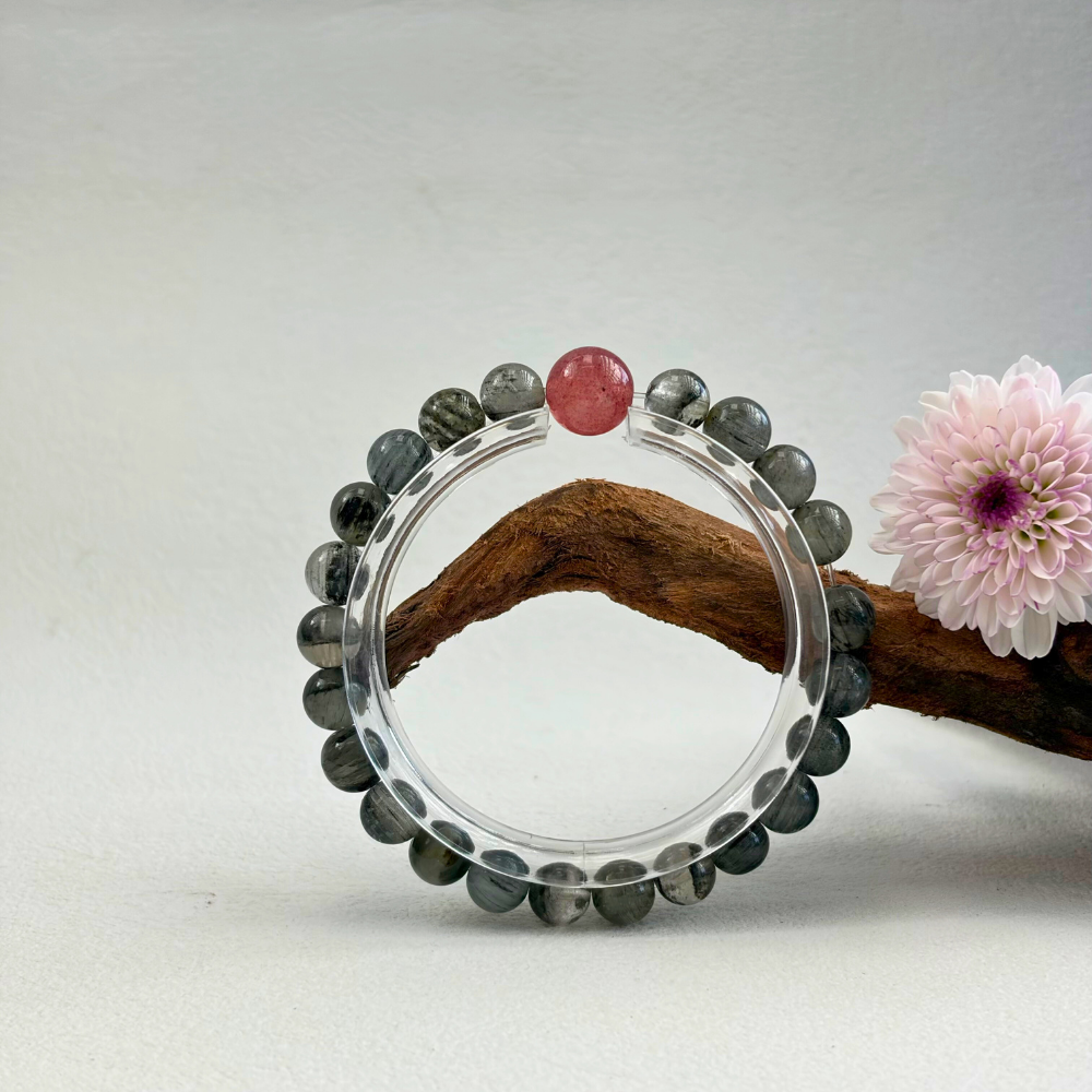 Black Rutilated Quartz Red Agate Protection Bracelet