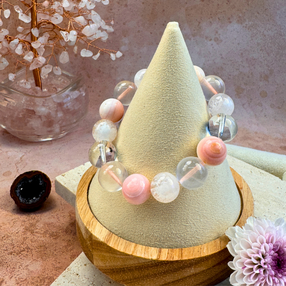 Pink Agate Rose Quartz Clear Quartz Love Bracelet