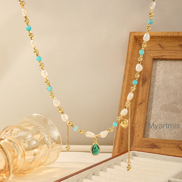 Natural Baroque Pearl & Amazonite Beaded Necklace