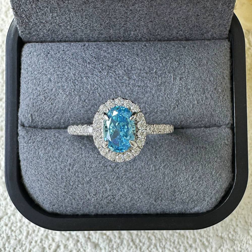 Aquamarine Silver Halo Serenity Healing Ring