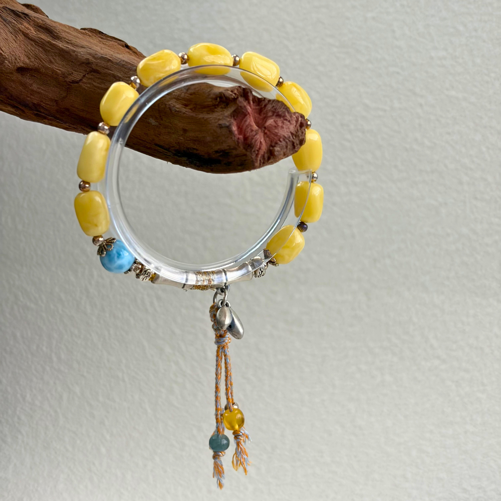 Honey Amber Larimar Silver Radiance Harmony Bracelet