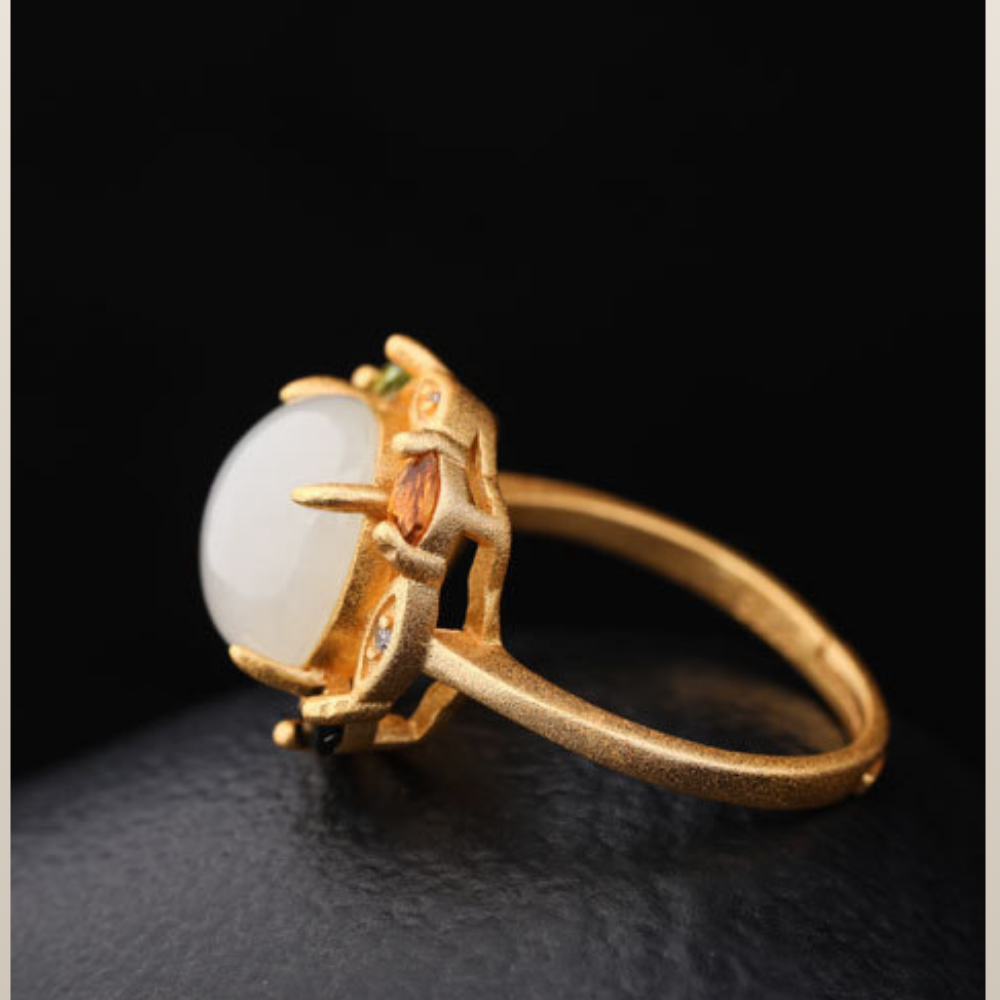 Hetian Jade Silver Prosperity Harmony Ring
