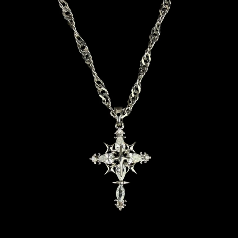 Luxury Cross Pendant Titanium Steel Paved Diamond Necklace