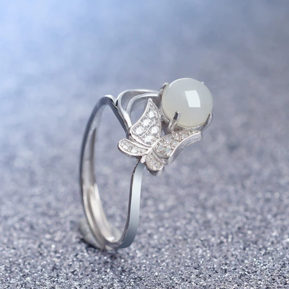Jade Clear Quartz Serenity Butterfly Ring