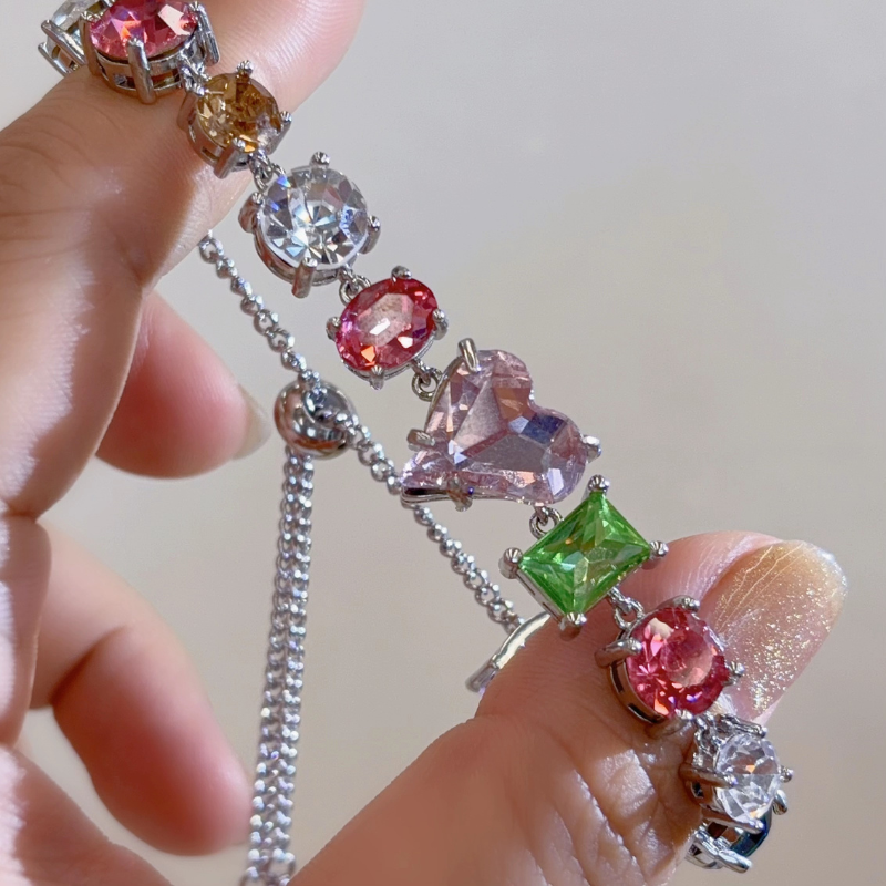 Rainbow Cubic Zirconia S925 Sterling Silver Tennis Bracelet Adjustable Dainty Colorful Jewelry