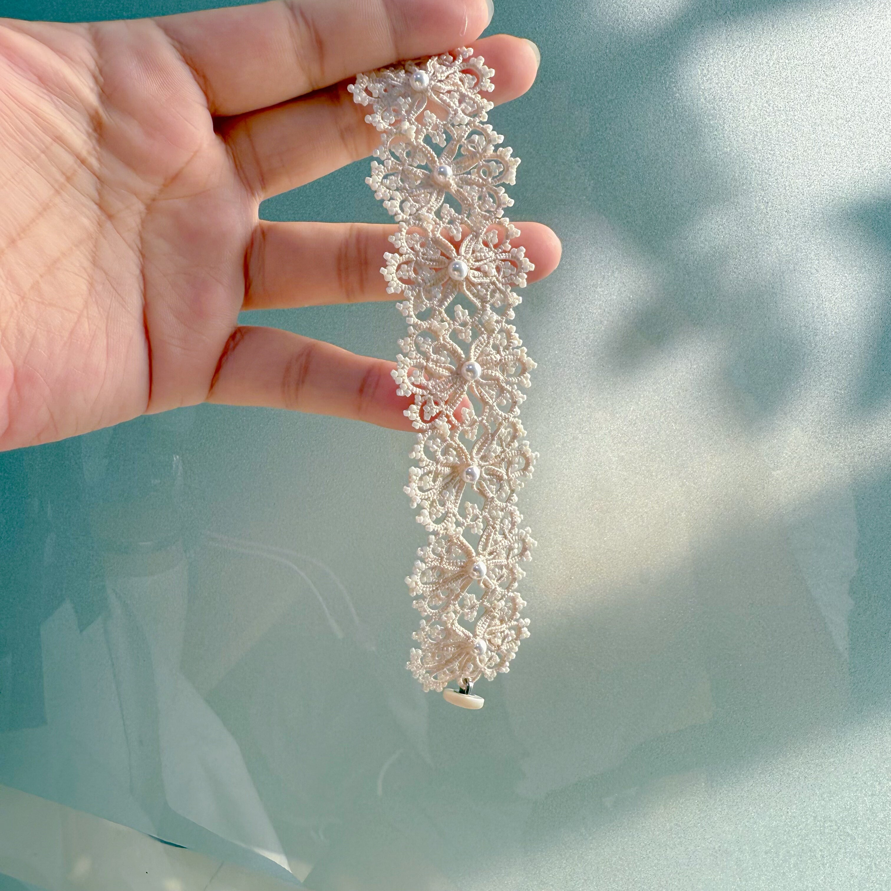 Lace Pearl Beaded Handmade Vintage Floral Gemstone Bracelet