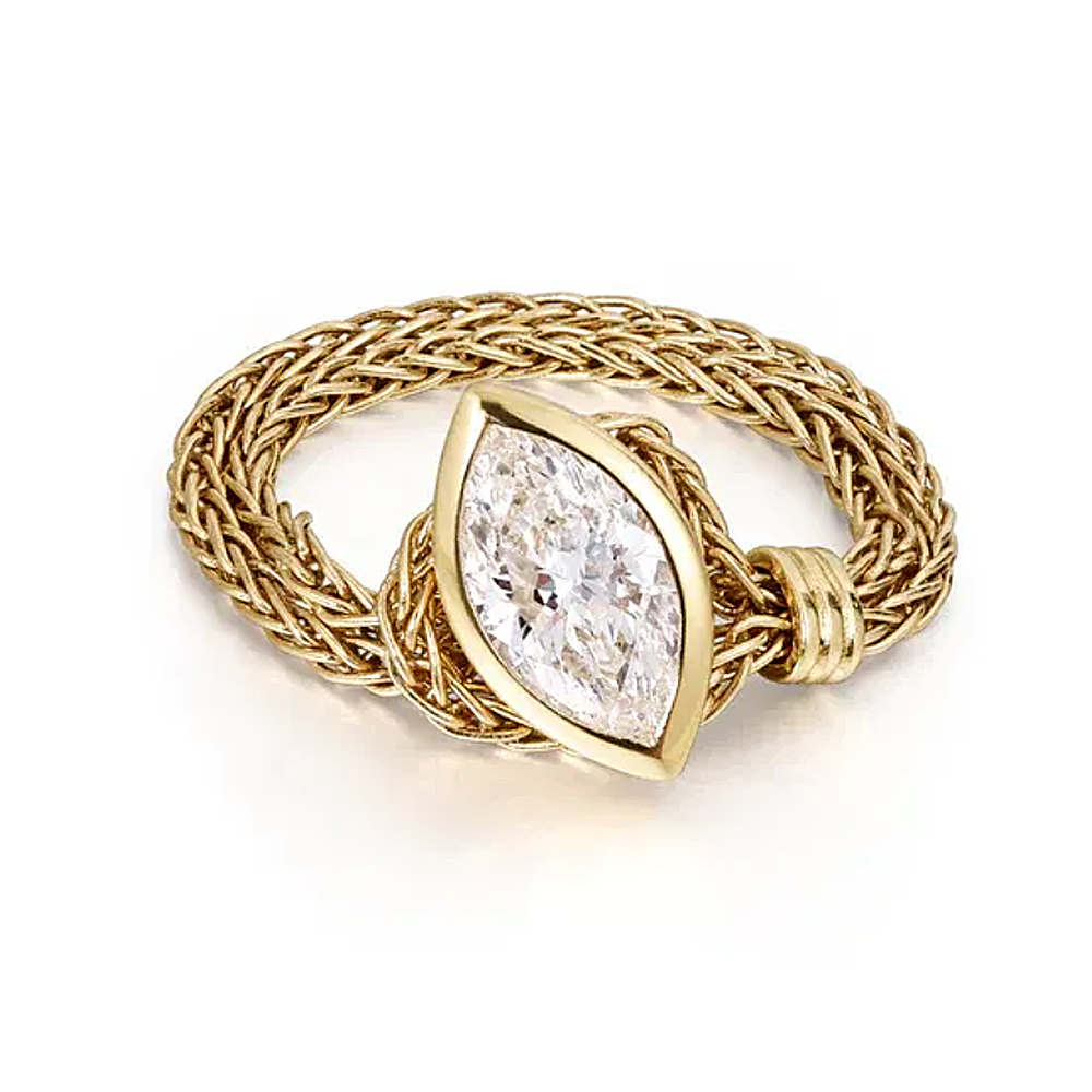 Adjustable Marquise Crystal Braided Gold Ring
