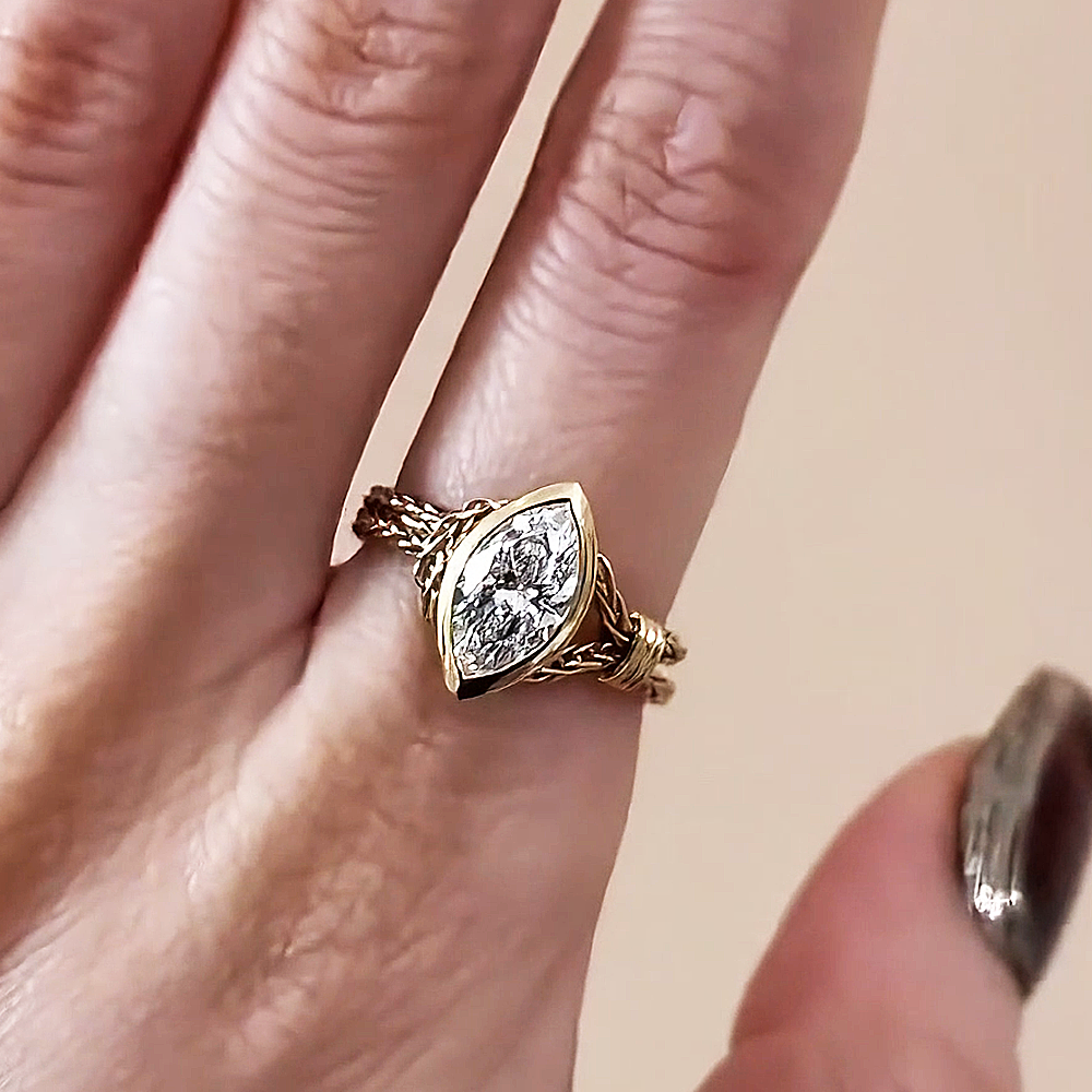 Adjustable Marquise Crystal Braided Gold Ring