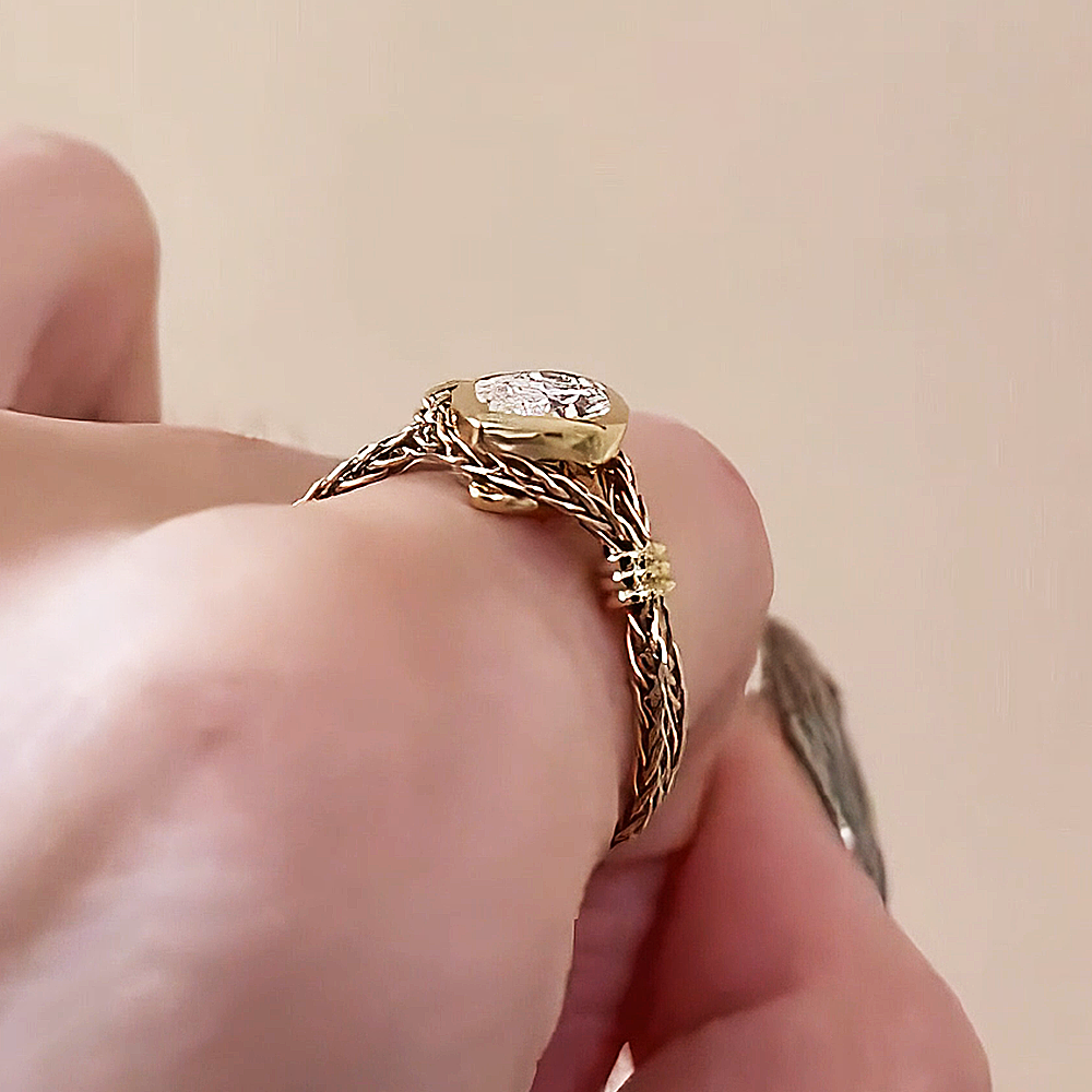 Adjustable Marquise Crystal Braided Gold Ring