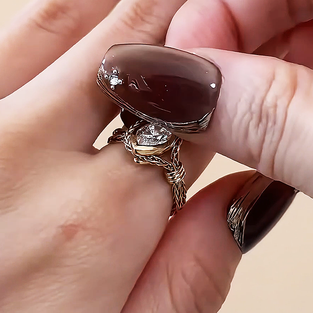 Adjustable Marquise Crystal Braided Gold Ring