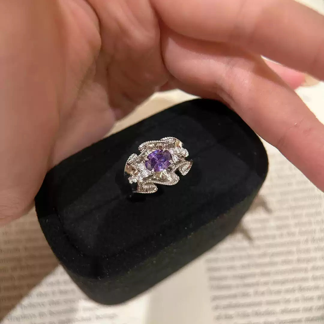 Baroque Crystal Gem Statement 925 Silverd Plated Ring