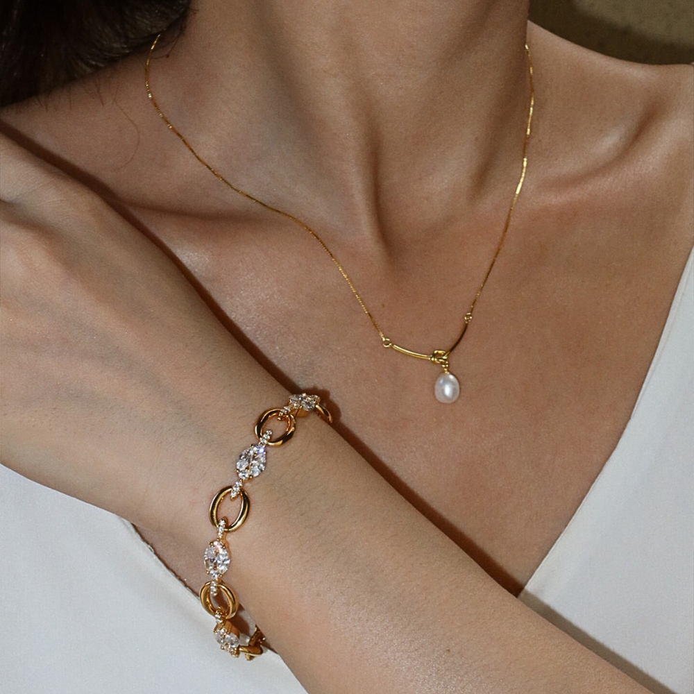 Oval Crystal Link Diamond Plated Bracelet