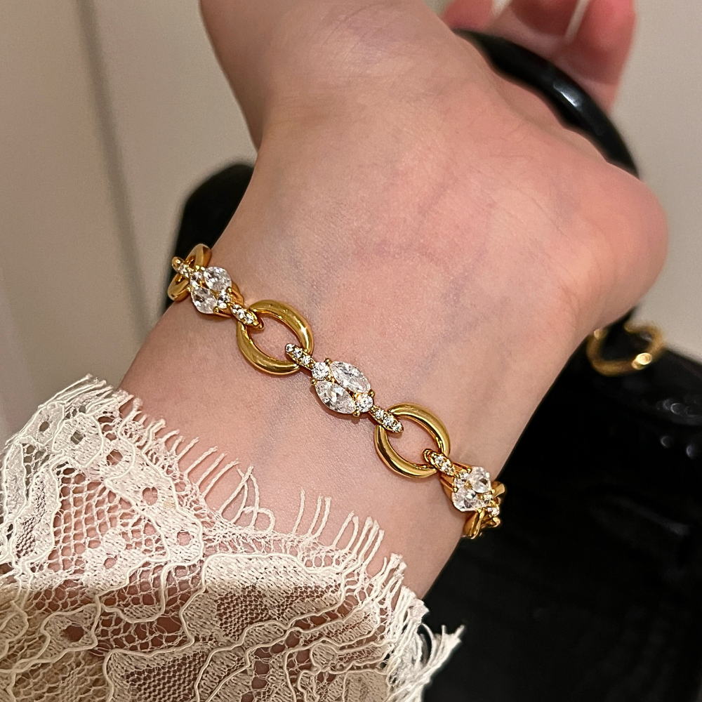 Oval Crystal Link Diamond Plated Bracelet