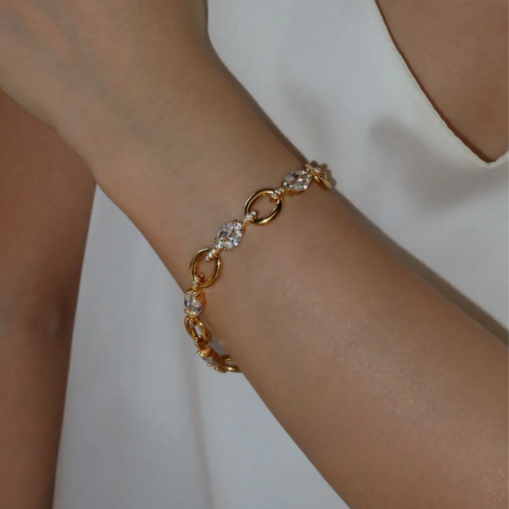 Oval Crystal Link Diamond Plated Bracelet