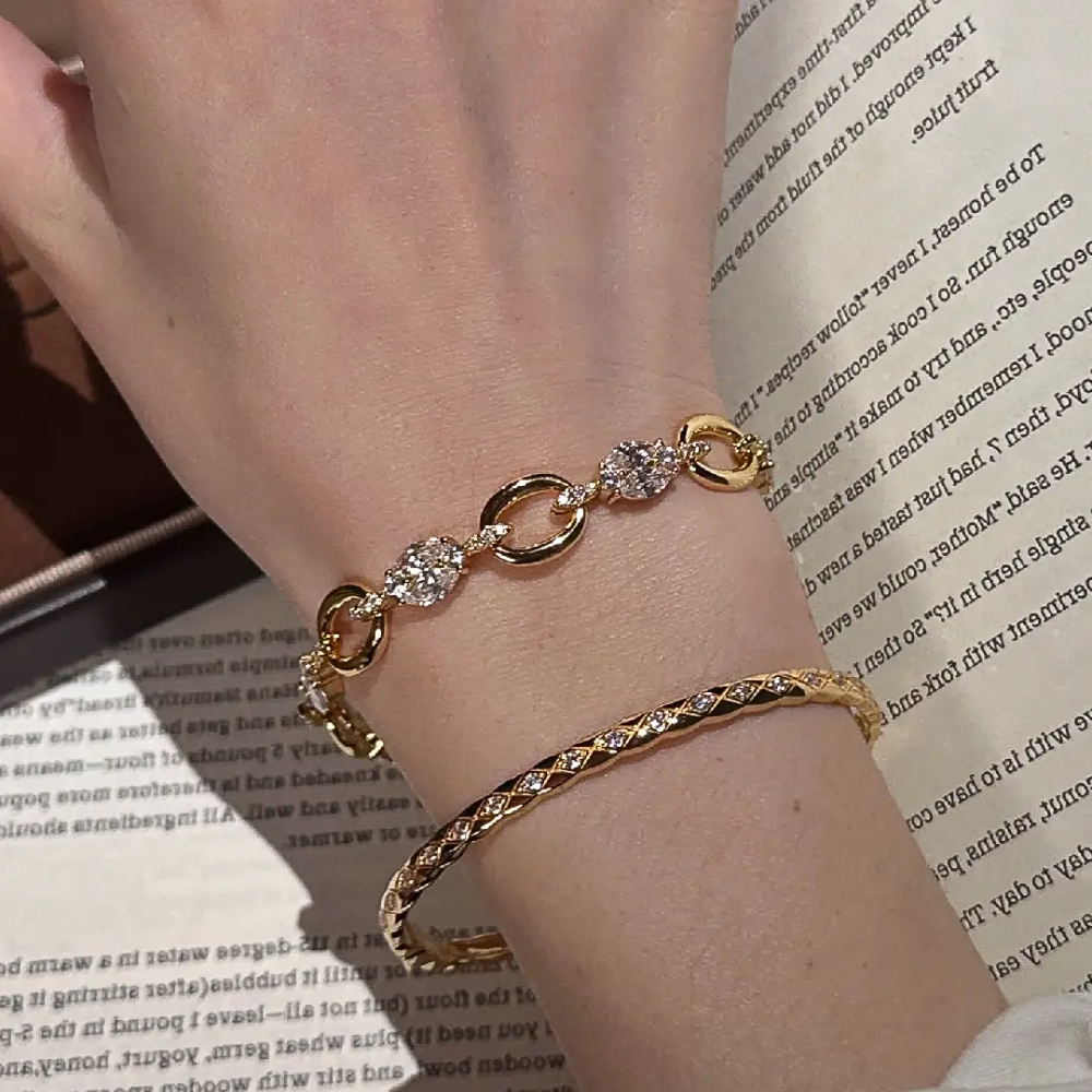 Oval Crystal Link Diamond Plated Bracelet