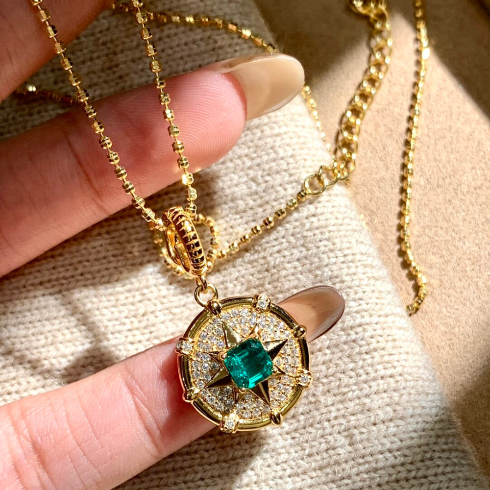 Emerald Green Crystal Star Necklace