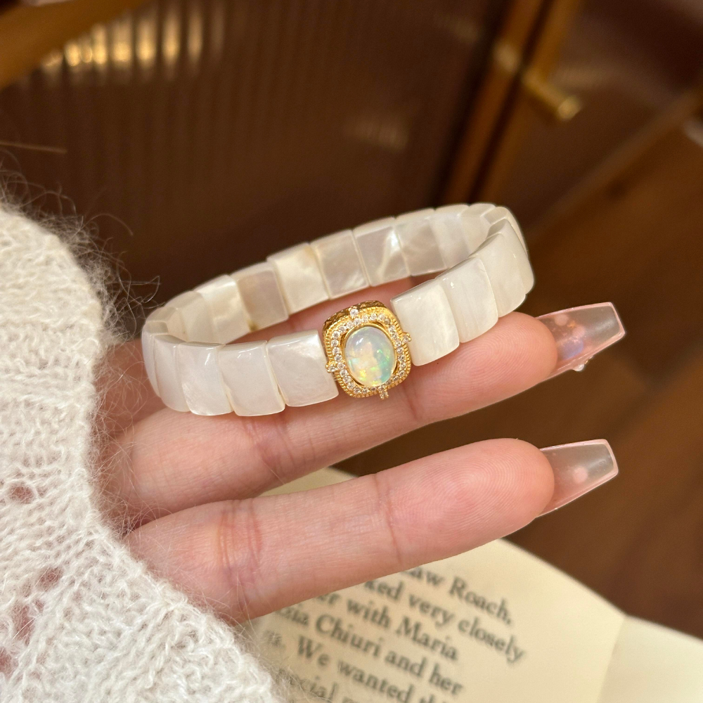 Mother of Pearl Crystal Silver Luxury Bracelet