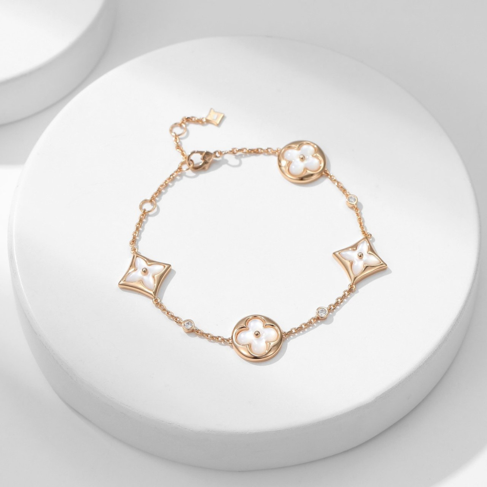 Mother of Pearl Floral Charm Titanium Steel Chain Bracelet