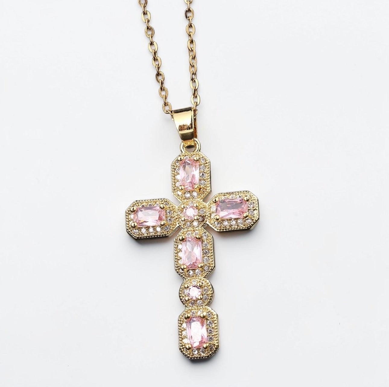 Micro Pave Multicolor Zirconia Cross Pendant Necklace